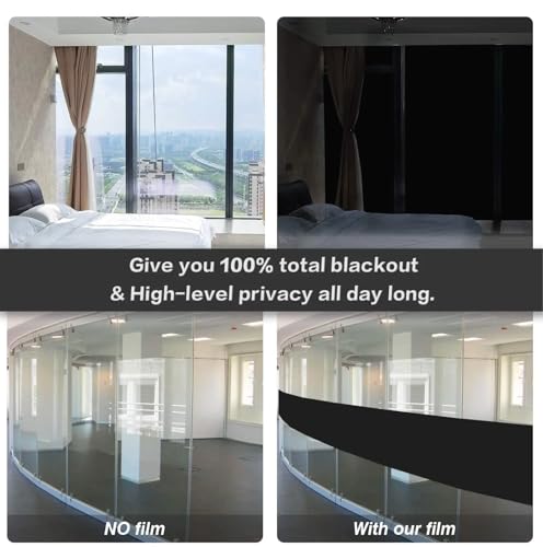 Image of CREON Privacy Window Tint Adhesive Sheets for Home Solar Film Heat Control Window Film Black Out Office Privacy Glass Window Sticker Smooth Glass (20 X 96- INCH)-Static Cling