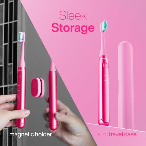 Image of Aquasonic Icon ADA-Accepted Rechargeable Toothbrush | Magnetic Holder & Slim Travel Case | 2 Brushing Modes & Smart Timers | Gentle Micro-Vibrations (Electric Pink)