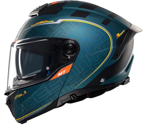 Casco MT Helmet Modular Modelo Atom 2 Destiny colorNegro y Naranja Mate (XL 61/62)
