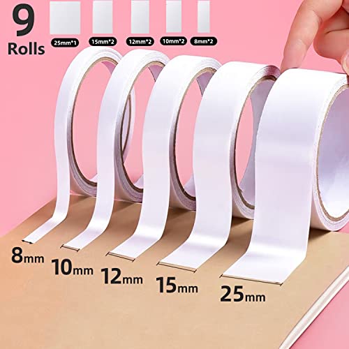 Hsxfl Double-Sided Tape For Crafts, 9 Rolls Double-Side Adhesive Tape For Card Making, Scrapbooking, Diy And Office School Supplies (Width: 8Mm/ 10Mm/ 12Mm/ 15Mm/25Mm) #TOP6