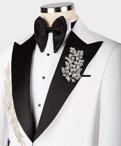 Mens Suits Slim Fit 3 Piece Formal Wedding Tuxedo Suits Blazer Pants for Dinner Party Prom White4