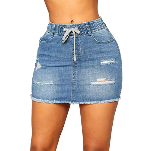 Vita Estiva Elastica Elasticizzata Sexy da Donna sopra Il ginocchioMini Scava Fuori Party Club Gonne di Jeans Pantaloncini Strappati Strappati