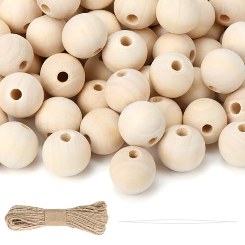 Xishoyen 150 Stück Holzperlen 20mm mit Loch Runde Holzperlen zum Auffädeln Unbehandelte Holzkugeln mit Loch Perlen Holz für DIY Handwerk Makramee Basteln Schmuck Herstellung