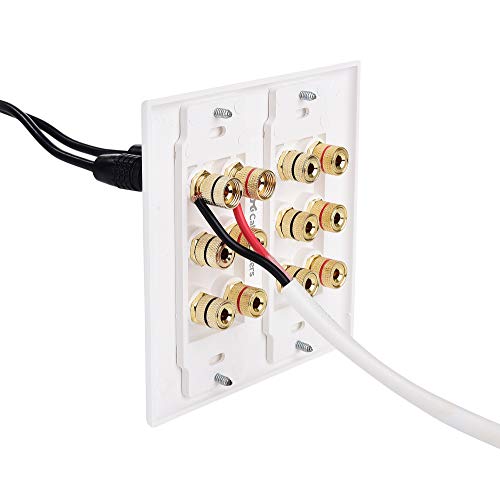 Cable Matters Double Gang Speaker Wall Plate (Banana Plug Wall Plate) With Binding Post For 6 Speakers In White #TOP6