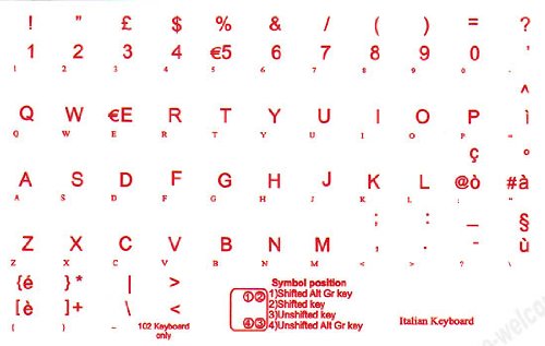 Stickers teclado italiano letras rojas fondo transparente miniatura 2