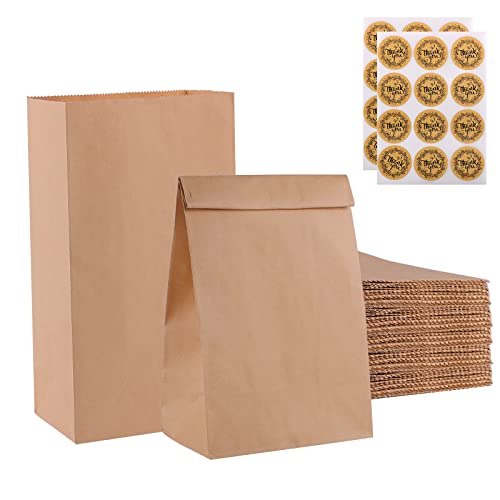 20 Stück Papiertüten Braun, 24 * 13 * 8cm Kraftpapiertüten Geschenktüten mit Aufkleber, Kraftpapier Tüten Sandwich Tüten Brottüten, für Weihnachten Geburtstagsparty Kindergeburtstag