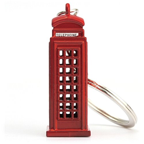 Image of City-Souvenirs London Telephone Box Key Chain in Red - London Souvenir Die Cast Metal Keyring - 3D Red Phone Booth