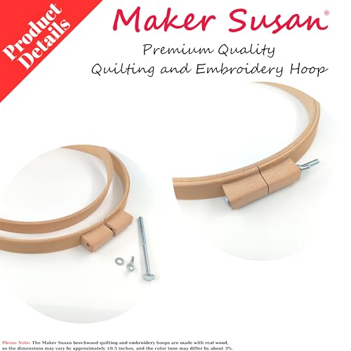Image of Maker Susan 12 inch Round Beechwood Quilting Hoop, Wooden Cross Stitch Hoop with Adjustment Screw, Embroidery Hoop, Quilting Frames for Hand Quilting, Suitable for Embroidery (Round)