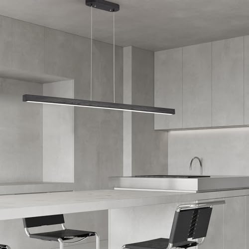 Image of 31.5 inch Black Linear Pendant Light Wooden Led Linear Pendant Light Fixtures Ceiling Hanging Dimmable Pendant Lights for Dining Room Kitchen Island Pool Table Lights Black Wood Finish,Kitchen Lights