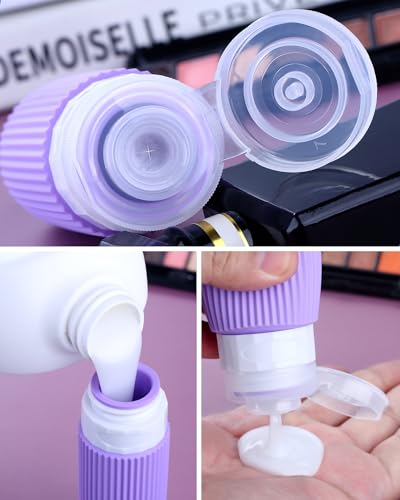 Image of Mrsdry Travel Bottles for Toiletries 8 Pack, Tsa Approved Travel Size Toiletries 3 oz, Travel Containers for Toiletries, with Clear Bag, Leak Proof Silicone Squeezable Travel Essentials Creams Jars