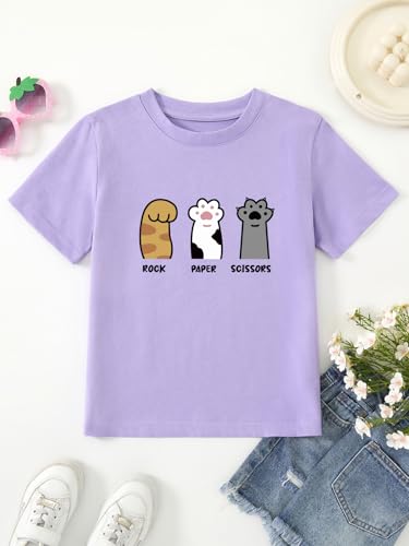 Girl's Rock Paper Scissors Cute Paw Funny Cat T-Shirt2