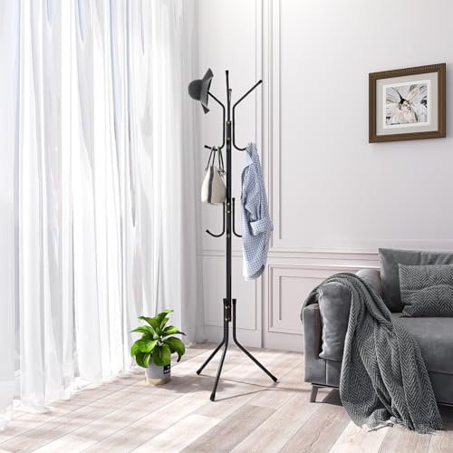 BAKAJI Attaccapanni Appendiabiti Design Moderno a Piantana da Terra in Metallo con 12 Ganci Appendi Abiti e Base Treppiede Dimensione 45 x 45 x 176 cm Arredamento Ingresso Casa (Nero) - 3