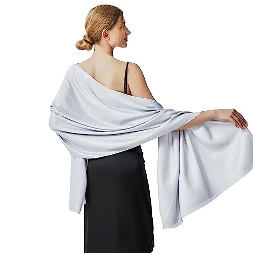 vimate Hochzeit Schals und Wraps, Funkeln Silber Brautkleid Schal Wrap für Gast Abend Cape für Frauen (DE-Hellgrau bis Silber)