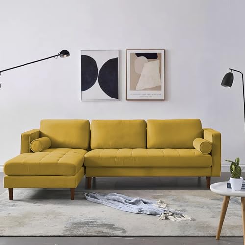 Image of Lezra LHS 4 Seater L Shape Sofa Set for Living Room (Yellow Fabric) Premium Fabric Sofa