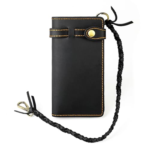 Genuine Leather Wallet For Men Bifold Chain Retro Style with Secure Money Clip Brown (Black)