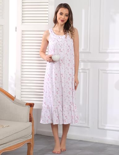Image of MZROCR Cotton Nightgowns for Women Soft Sleeveless Night Gown for Adult Women Ruffle Sleepwear