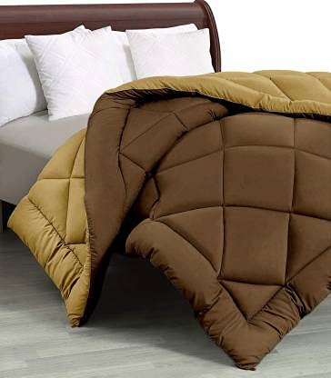TUNDWAL'S Microfibre 200 GSM Reversible Solid Double Comforter/Blankets for Winters/Quilts/Duvets (Coffee/Golden, Microfibre)-picture-11
