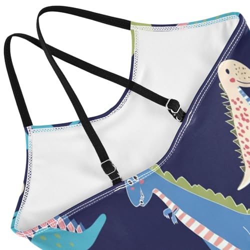 Girl Bathing Suits Beach Swimsuit 3-10 Y with Adjustable Shoulder Strap, Cute Colorful Dinosaurs Rex4