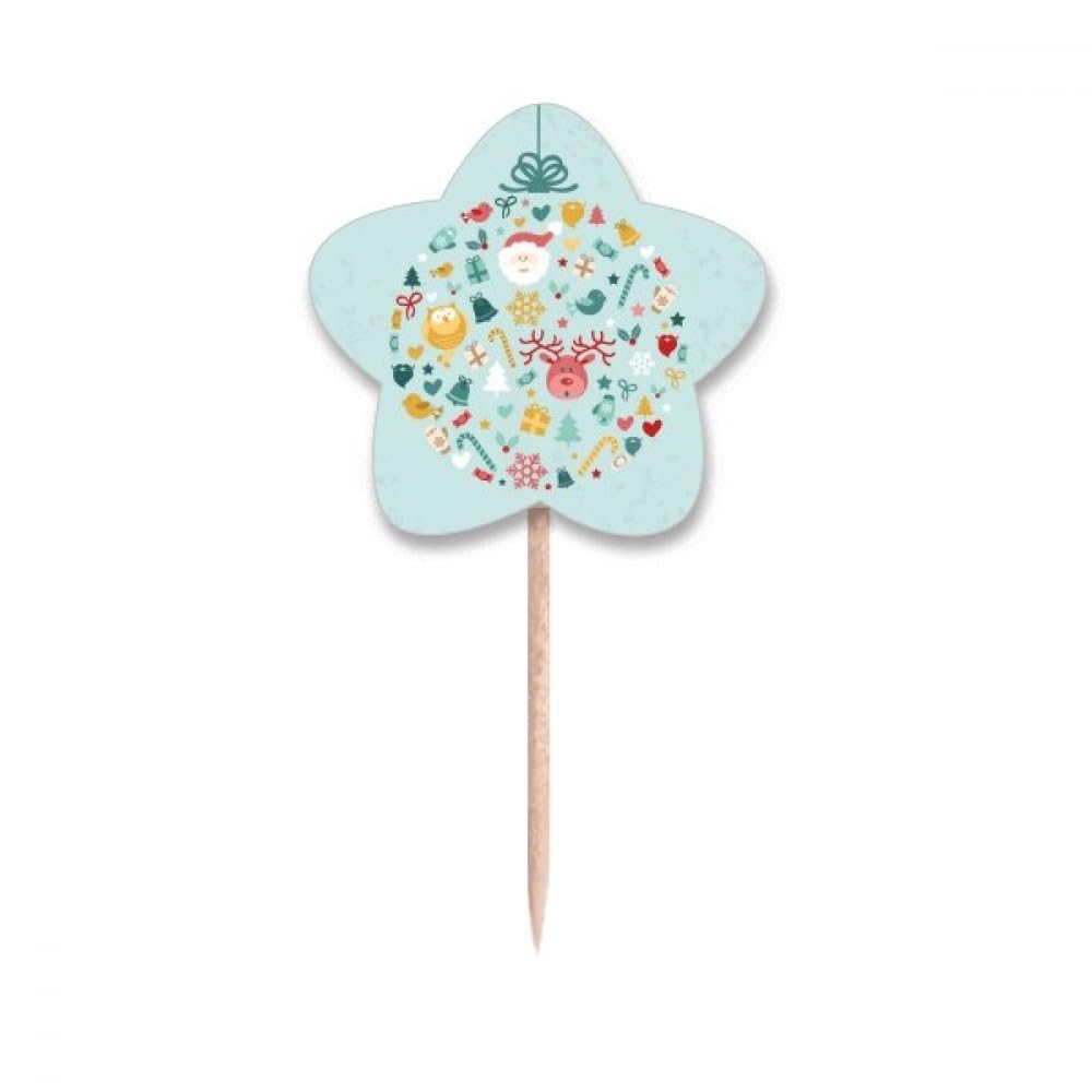 Pics à cupcakes étoile au motif élan et Père Noël bleu pour dessert hiver
