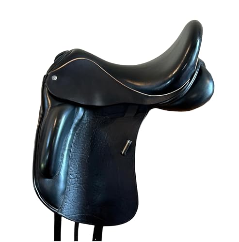Sazaar Tack English Dressage Selle de cheval en cuir de vache entièrement couvert Noir 30,5 cm à 48,3 cm (siège de 43,2 cm)