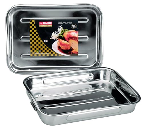 Brightium Rustidera con Asas de Acero Inoxidable 43x31cm, Ideal para Asar y gratinar en Horno, Resistente y fácil de Limpiar.