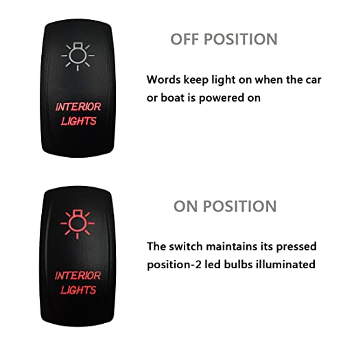 Bacautoparts 12V 24V Red Interior Lights Rocker Switch With Jumper Wires 5 Pin On-Off Light Switch For Car Boat Truck Jeep Can Am Commander Atv Utv Dash Replacement Switch #TOP4