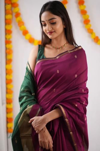 Image of SGF11 Women's Kanjivaram Soft Cotton Linen Silk Saree With Blouse Piece