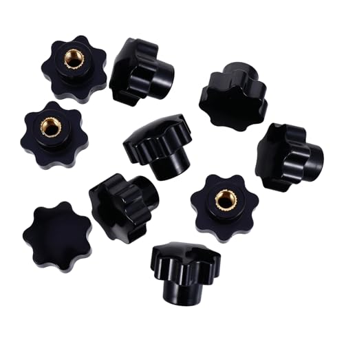 FRCOLOR 10pcs Plastic Star Thru Hole Knobs Threaded Hand Screw-on Handles with M8 Copper Nut for Industrial Clamping and Machinery Use