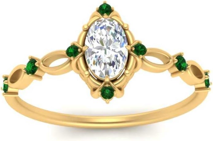 Choose Your Gemstone Oval Halo Antique Delicate Diamond CZ Ring Yellow Gold Plated Oval Shape Vintage Engagement Rings Lightweight Office Wear Everyday Gift Jewelry US Size 4 to 12