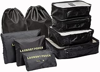 Packing Cubes Set for Travel Suitcases, 9 pcs Travel Organiser Packing Bags for Clothes Shoes Toiletries Travel Luggage Organizers Storage Bags (Black)