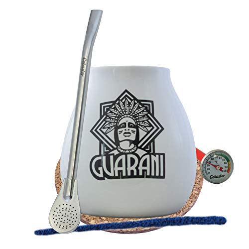Guarani Mate Theeservies | Guarani Energia Guarana 500g + Witte Keramiek Guarani Kalebas + Bombilla + Reiniger + Kurkpad + Thermometer | Yerba Mate Set - Image 4