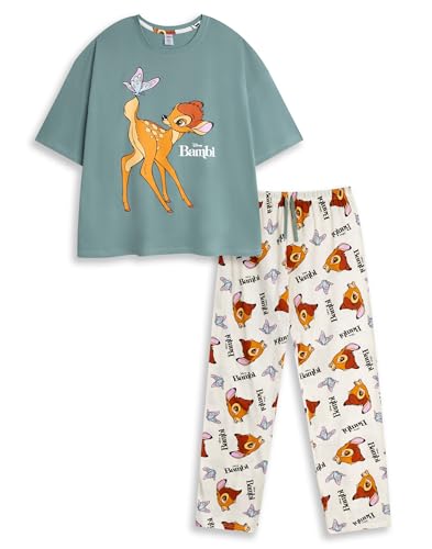 Disney Bambi Damen-Pyjama-Set, Mehrfarbig, langärmlig, Lange Beine | Weiche Nachtwäsche aus Baumwolle mit Bambi-Aufdruck | Klassische Nachtwäsche...