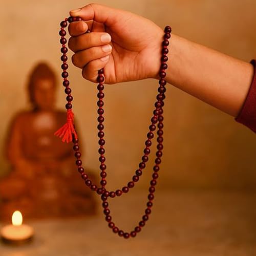 Image of ZAICUS Lal Chandan Mala 108+1 Beads for Meditation Prayers & Healing | Red Sandalwood Rosary for Jaap Pooja Japamala Spiritual Mala for Men & Women | 7-8MM Beads