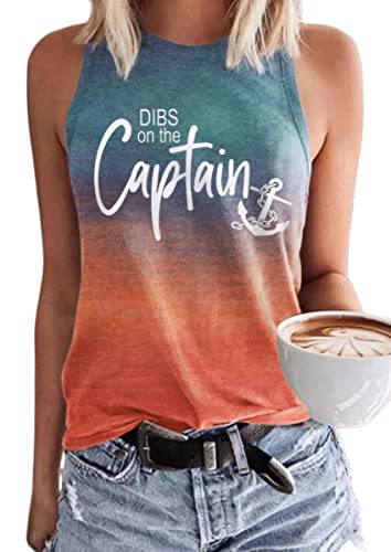 Dibs On The Captain Anchor Tank Tops for Women Summer Sleeveless Vacation Graphic Tees T-Shirt(BF-Orange,S)