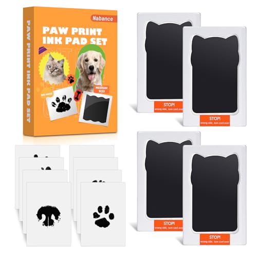 Nabance Pfotenabdruck set Hund, Fußabdruck Baby, 4 pcs Stempelkissen mit 8 Karten Fussabdruck Baby Handabdruck Baby Hundeschnauze Druck Kit Geschenk für Haustiere Besitzer-Haustierform
