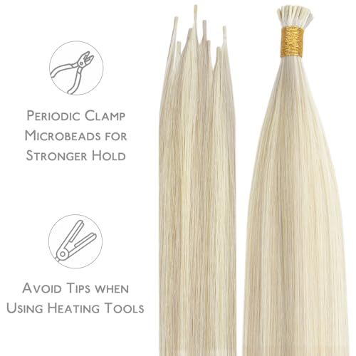 Image of WENNALIFE I Tip Hair Extensions Human Hair, 50g 50s 20 Inch Ash Blonde Highlighted Platinum Blonde Remy Itip Human Hair Extensions Invisible Itips Straight I Tips Fusion Extensions Real Human Hair