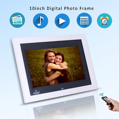 Image of MIRACLE DIGITAL 10 inch IPS Wooden Digital Photo Frame | 8GB Memory & 2GB RAM | HD Display, USB & SD Card Support | Remote Control, Slideshow, Video, Audio | 180 Wide Angle View (White Wood)