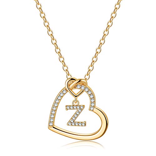 Gold Initial Necklaces for Teen Girls, CZ Heart Pendant Initial Z Necklaces for Teen Girls Women, Dainty Letter Necklace for Women Girls Jewelry Cute Heart Necklace Jewelry for Girls Gifts for Her