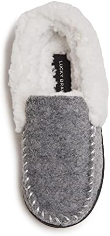 Lucky Brand Boy's Faux Wool A-line House Shoes for Kids, Memory Foam Slippers, Grey/White, 2/3