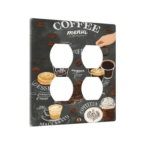 Decorative Outlet Covers Retro Coffee Cup Bean 2 Gang Wall Plate Cover Double Duplex Receptacle Two Switch Light Switch Cover Plate Jumbo Dual Faceplate