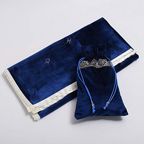 Graceart Large 31"X31" Altar Tarot Table Cloth Astrology Embroidered Velet Table Cover With Tarot Pouch (Blue) #TOP6