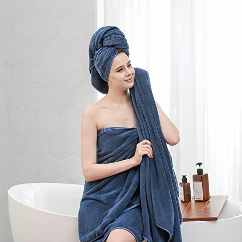 Aibaser Oversized Microfiber Bath Towel For Bathroom,60 X 30 In,Super Absorbent, Quick Dry, Pack Of 2 (Blue) #TOP2