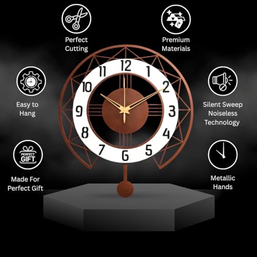 Image of Metal Wall Clock for Living Room Stylish | Fancy Large Wall Clocks for Office, Bedroom, Drawing Room & Kitchen | Luxury Sweep and Silent Wall Watch for Home Decoration (Copper 40Cm)