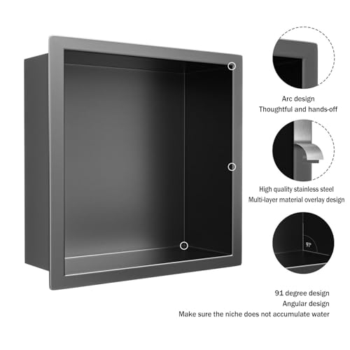 Étagère de douche encastrée en acier inoxydable 304 noir sans carrelage pour savon - 6