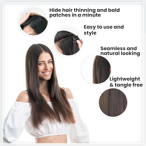 Image of HairOriginals 100% Human Hair Extension for Women | Clip-In Side Patch Pair for Instant Volume and Length, Pack of 2 - Natural Brown, 18 Inches