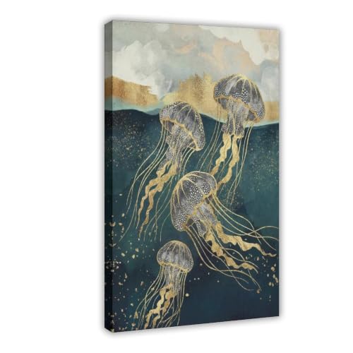 Décoration murale méduse océanique abstraite pour chambre et bureau 61x91 cm