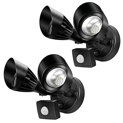 Ustellar 2 Pack Motion Sensor 2-Head LED Flood Light, 20W 2000lm Outdoor Security Light (200W Equivalent), IP65 Waterproof PIR Floodlight, Landscape Wall Lights for Yard Garage, 5000K Daylight White