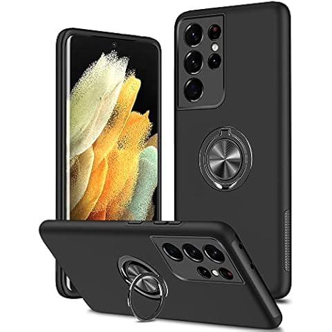 KRAFTCARE for Samsung S21 Ultra Case with Kickstand Ring, Upgrade Shockproof and Anti Scratch 360° Magnetic Ring Holder Stand Protective Phone Case Cover for Samsung Galaxy S21 Ultra - Black Cover
