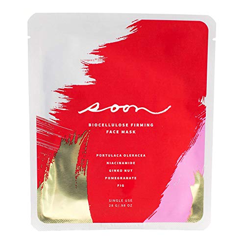 Biocellulose Skin Firming Sheet Masks for Face, Anti Aging Face Mask with Gingko Biloba and Pomegranate Extract, Anti Wrinkle Face Mask Sheet (Single) - Soon Skincare