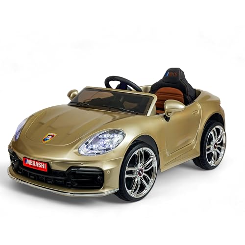 Image of MEKASHI Premium Electric Ride-On Car for Kids 1-7 Years with 12V Rechargeable Battery, Parent Remote Control, Bluetooth Music, LED Lights, 5 Speed Modes, Swing Function, Metallic Gold